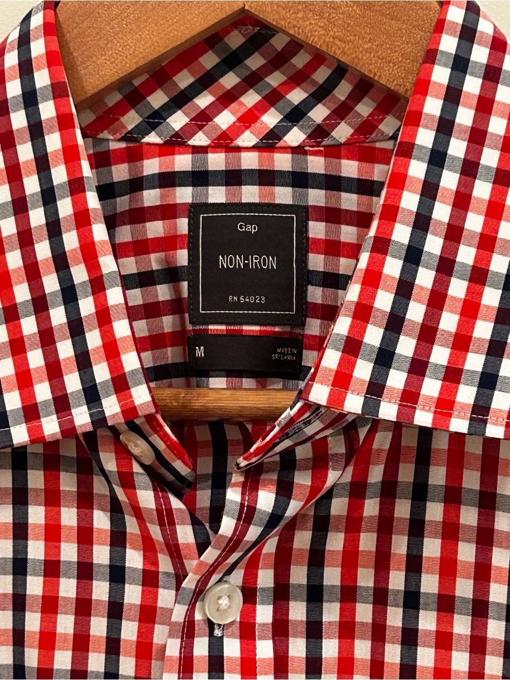 GAP No Iron Red and Navy Gingham Dress Shirt - Picture 3 of 4